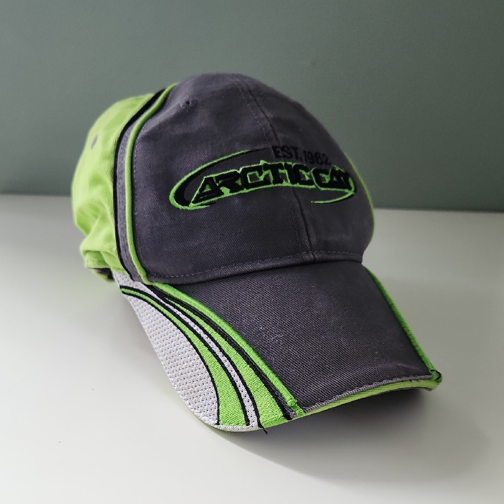 Arctic Cat Snowmobile Lime Green and Grey Hat Adjustable